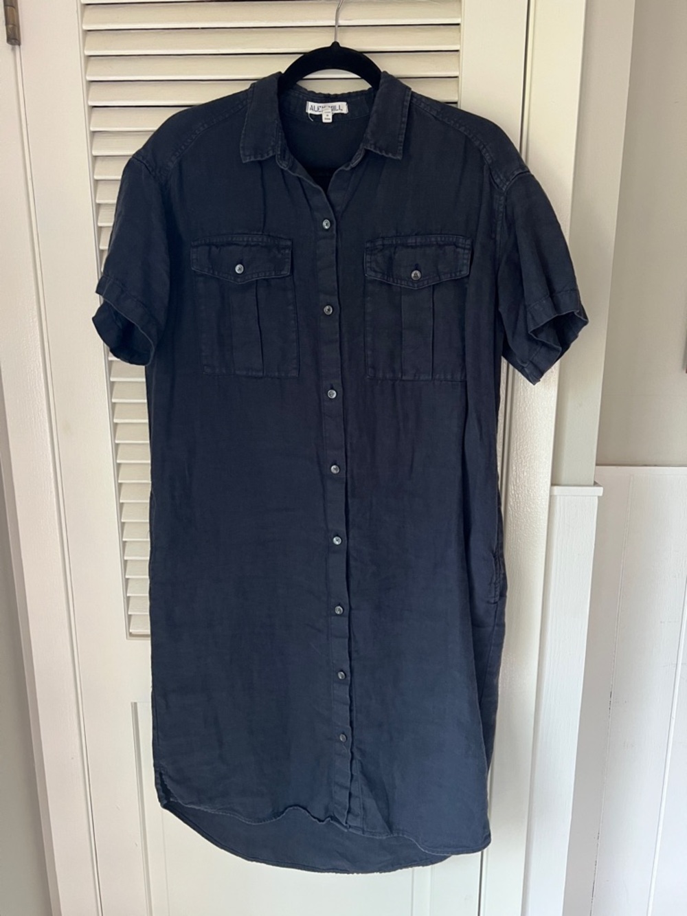 Alex Mill navy blue linen shirt dress